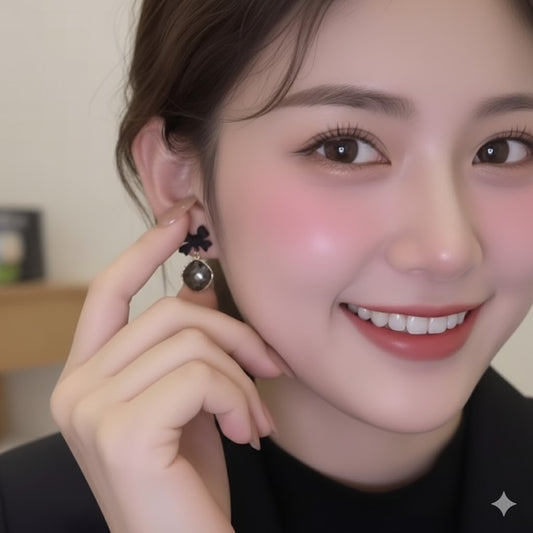 New Black Bow & Smoky Crystal Earrings