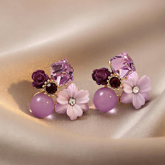 Purple Floral Cluster Stud Earrings