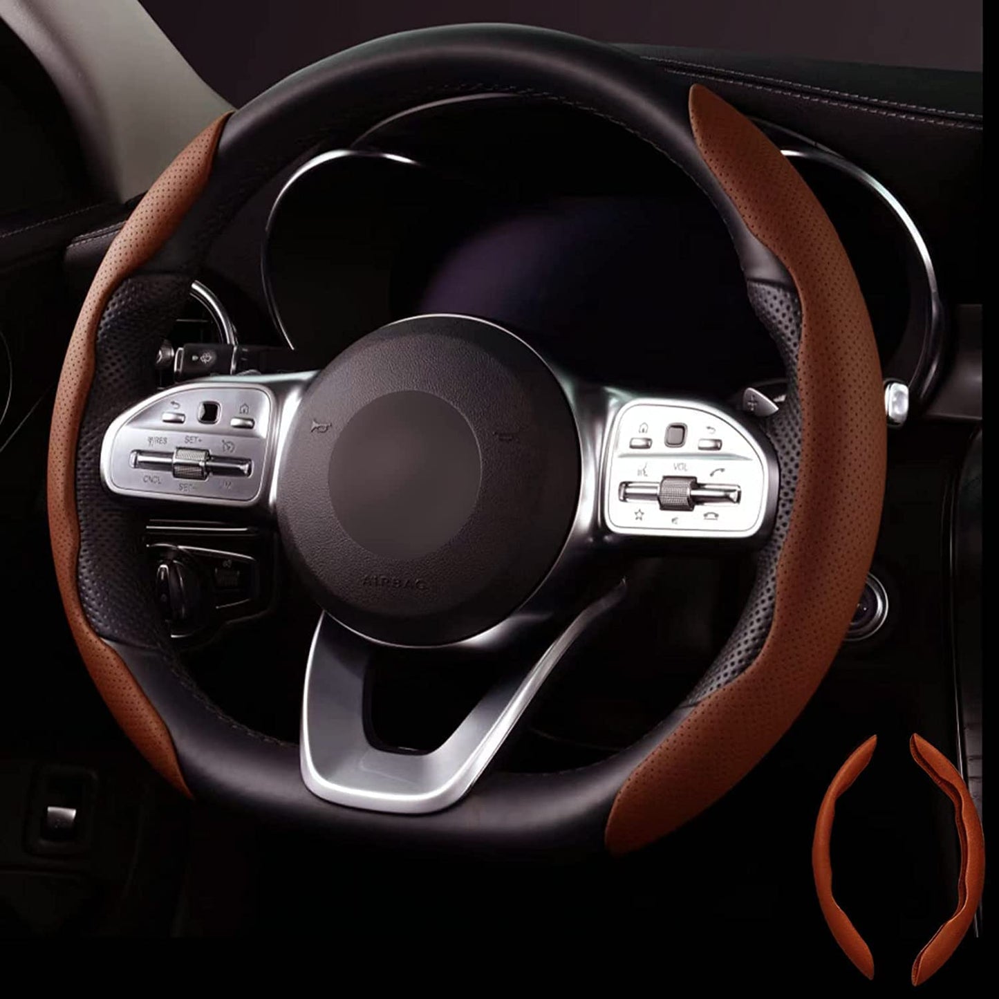 Universal Car Anti Skid Non Slip Dark Brown Steering Wheel Grip Covers