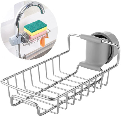 1 PC Kitchen Sink Faucet Sponge Holder Caddy Organizer Over, Stainless Steel Heavy Duty Thickening Hanging Drain Rack for scrubbers, soap, Bathroom, Detachable no Suction Cup Bathroom soap Holder CHERRI BERRY BY GOLDEN SPARROW