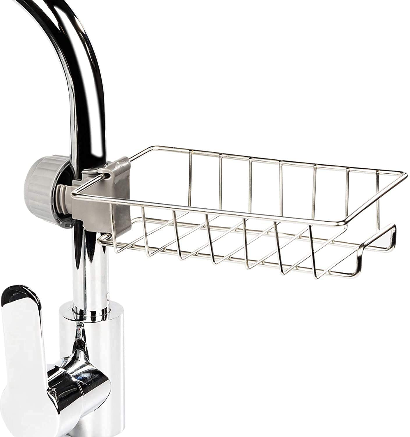 1 PC Kitchen Sink Faucet Sponge Holder Caddy Organizer Over, Stainless Steel Heavy Duty Thickening Hanging Drain Rack for scrubbers, soap, Bathroom, Detachable no Suction Cup Bathroom soap Holder CHERRI BERRY BY GOLDEN SPARROW