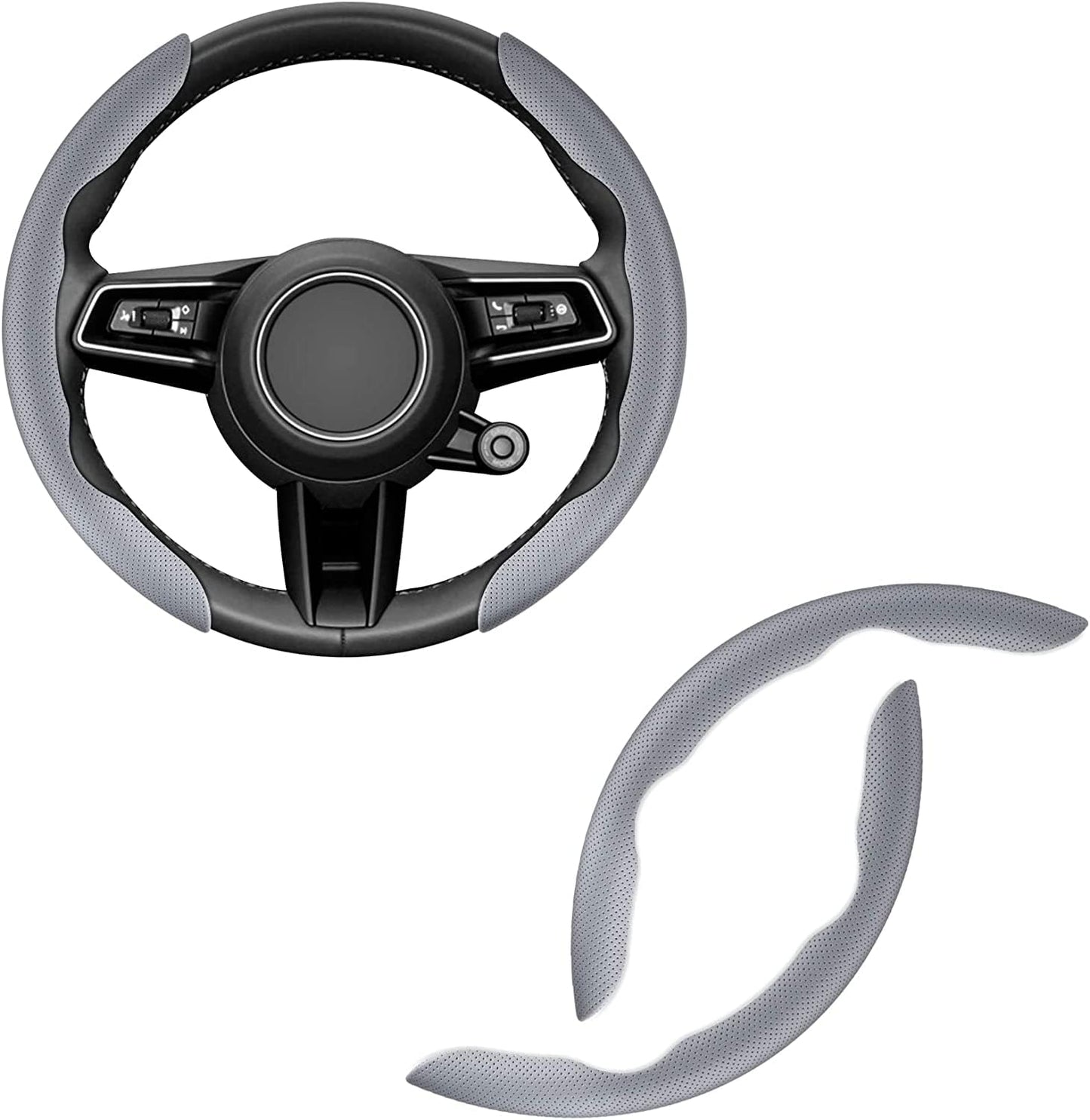 Universal Car Anti Skid Non Slip Grey Leather Steering Wheel Grip Covers