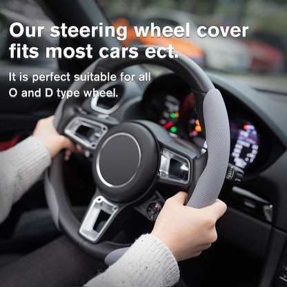 Universal Car Anti Skid Non Slip Grey Leather Steering Wheel Grip Covers