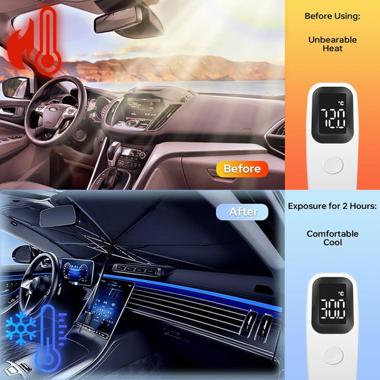 Car Sun Shade Protector, Foldable Windshield Insulation Sun Shade for UV Protection Reflective Sun blocker Car Accessories for Pickup, Trucks, Large SUVs, and More