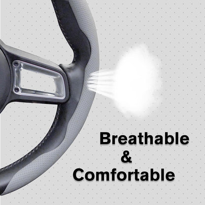 Universal Car Anti Skid Non Slip Grey Leather Steering Wheel Grip Covers