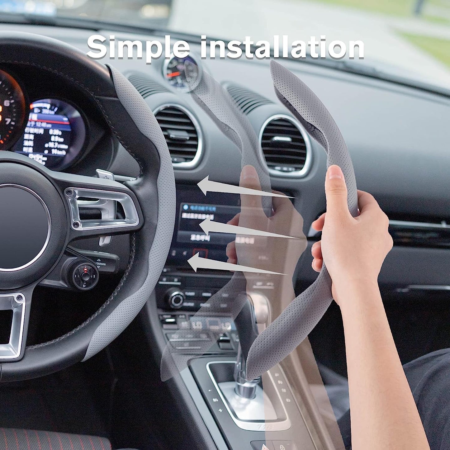 Universal Car Anti Skid Non Slip Grey Leather Steering Wheel Grip Covers